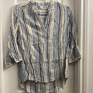 Rebecca Malone Striped Blouse - Blue, Black, Cream